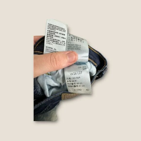 Levi's Women's 26 Ribcage Straight Ankle Denim Jeans Dark Distressed Button Fly - Picture 6 of 7